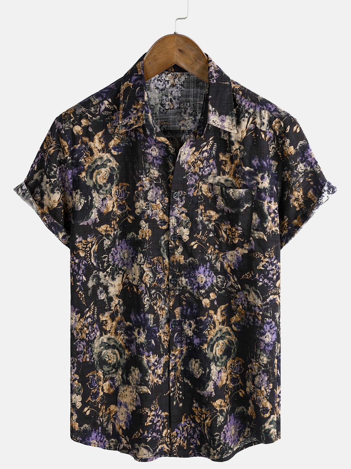 Chemise hawaïenne à manches courtes et imprimé floral rétro pour homme
