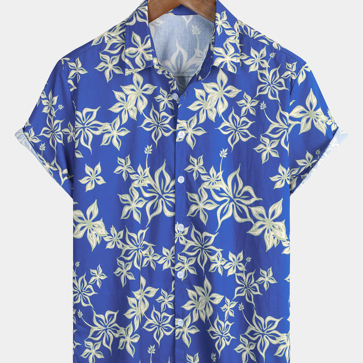 Chemise de vacances bleue à fleurs hawaïenne Aloha 100% coton pour hommes