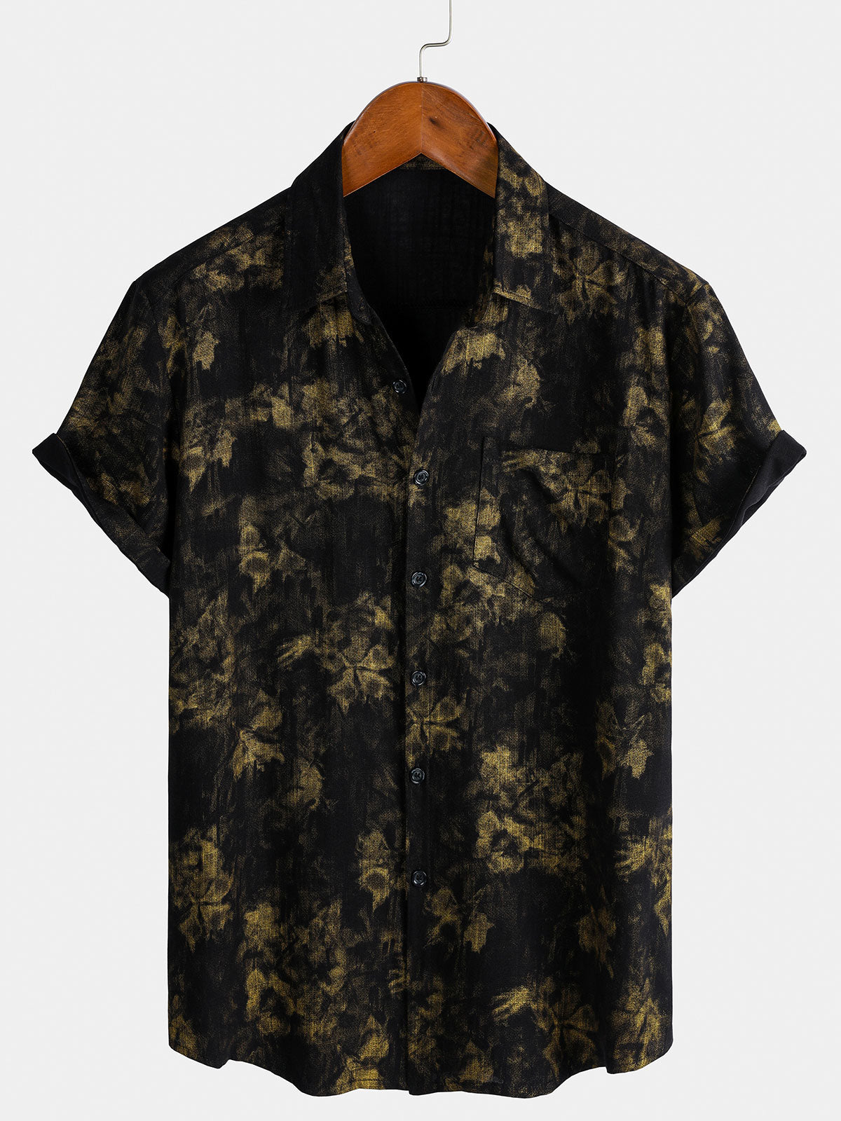 Chemise de vacances respirante à manches courtes pour homme, motif floral vintage noir