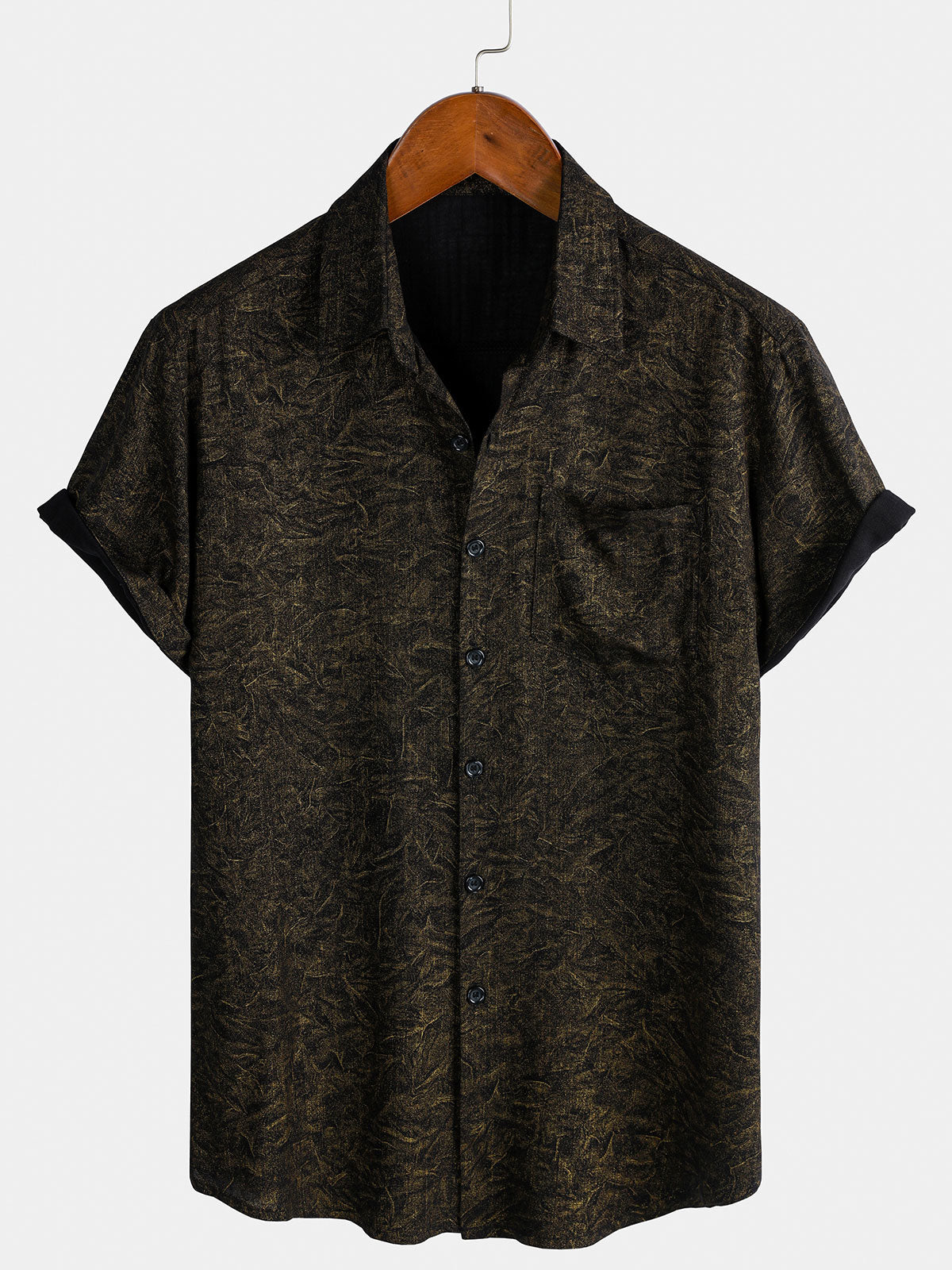 Chemise d'été décontractée à manches courtes pour homme, style vintage, noire