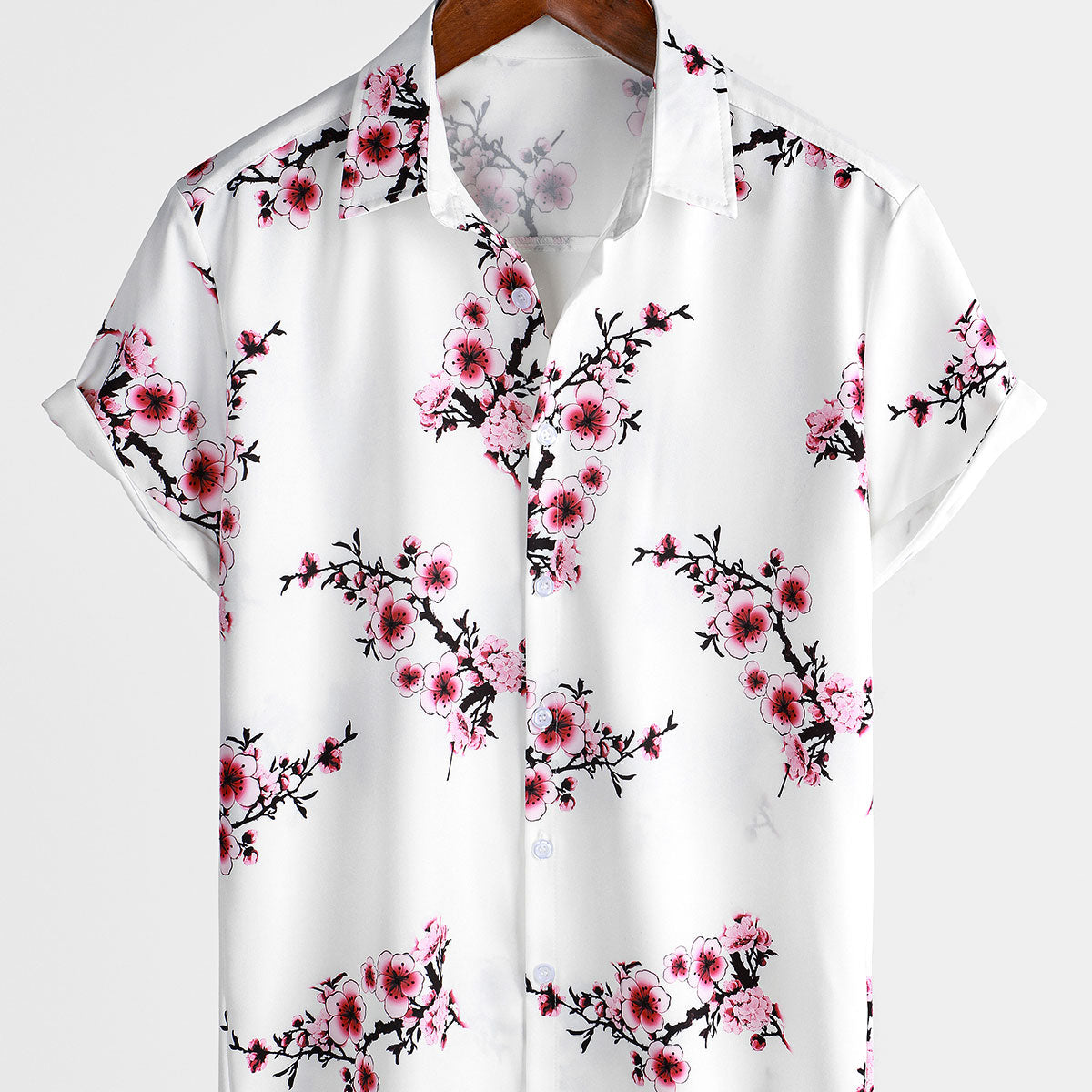 Chemise boutonnée à manches courtes pour hommes, fleurs de cerisier, vacances, été