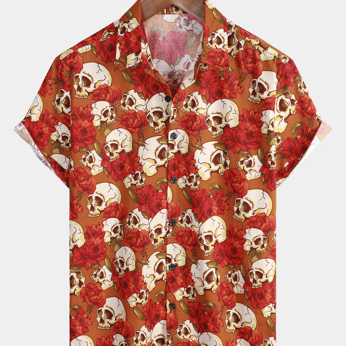 Chemise cool à manches courtes pour hommes, boutonnée en forme de crâne, rouge, pour les vacances d'été