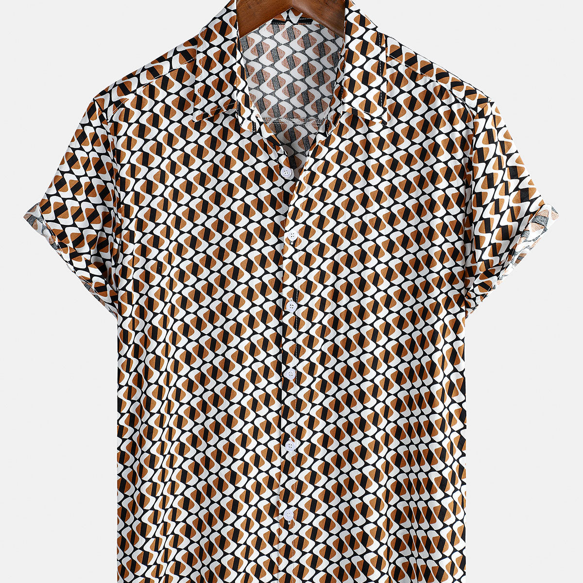 Chemise boutonnée à manches courtes pour hommes, kaki, géométrique, plage
