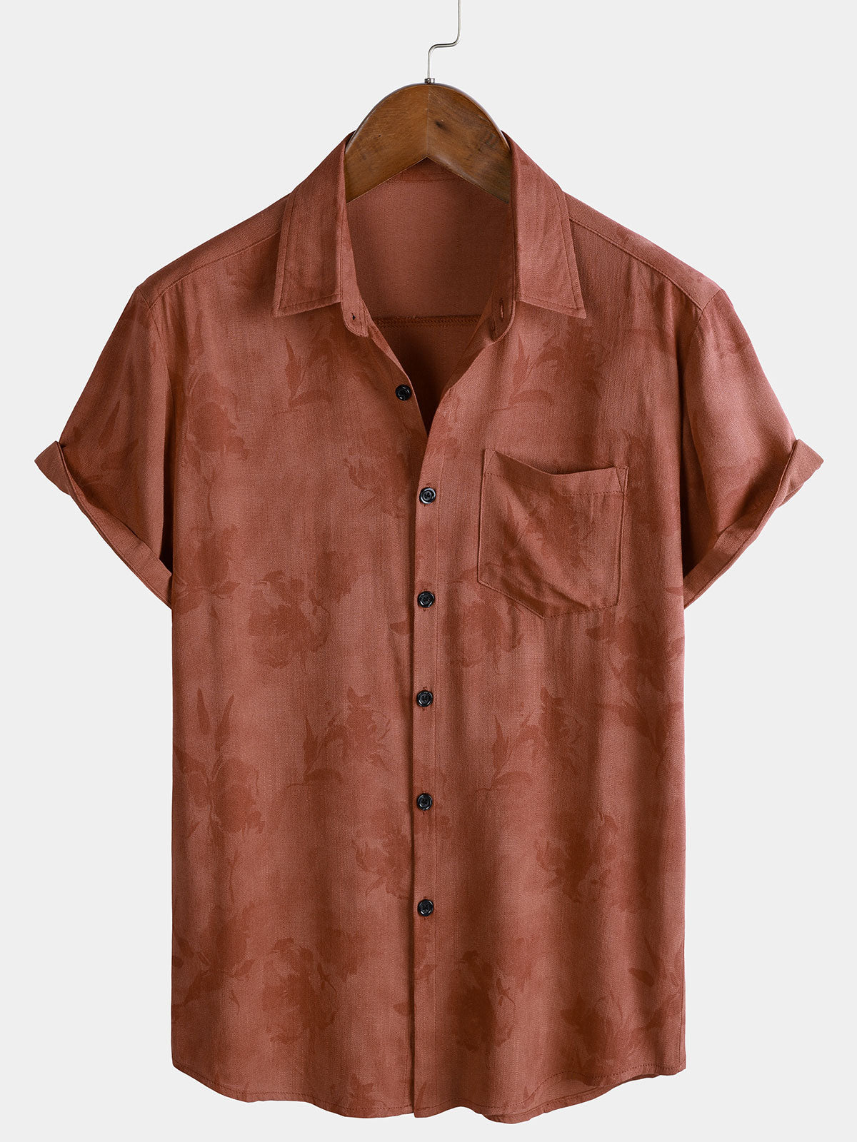 Chemise de vacances respirante à manches courtes pour homme, motif floral vintage marron