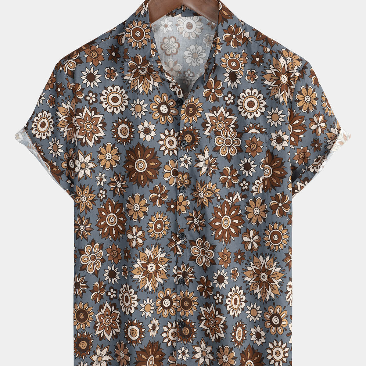 Chemise d'été boutonnée pour hommes, motif floral, 100 % coton, vacances vintage