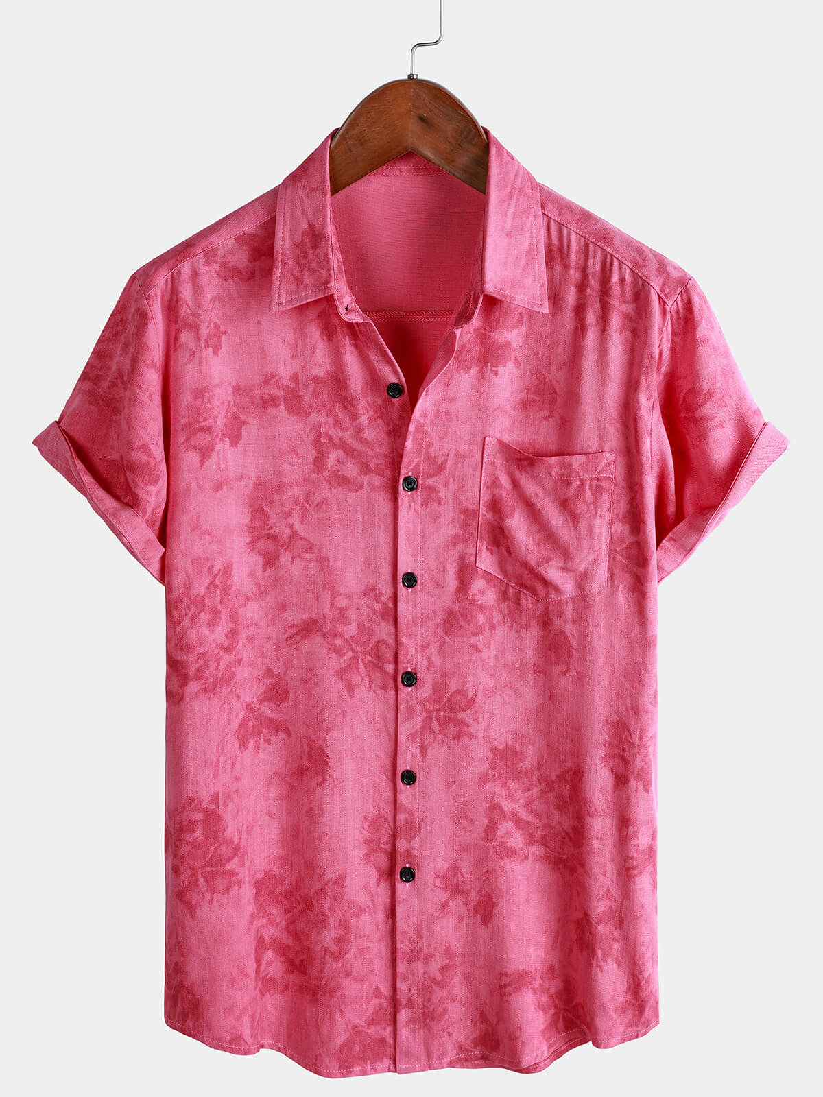 Chemise de vacances respirante à manches courtes pour homme, motif floral vintage rose