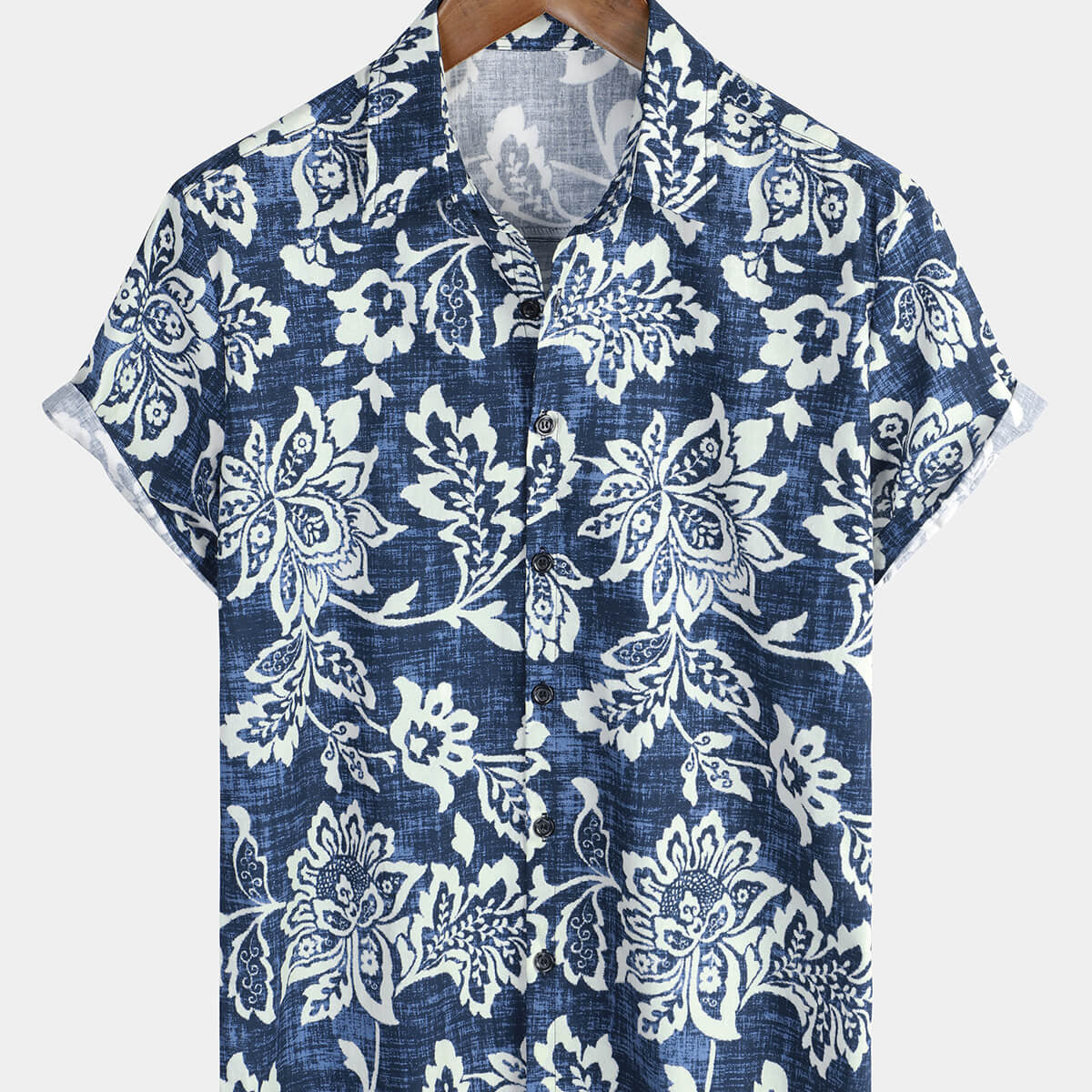 Chemise Aloha hawaïenne à fleurs tropicales 100% coton pour hommes, bleu de plage