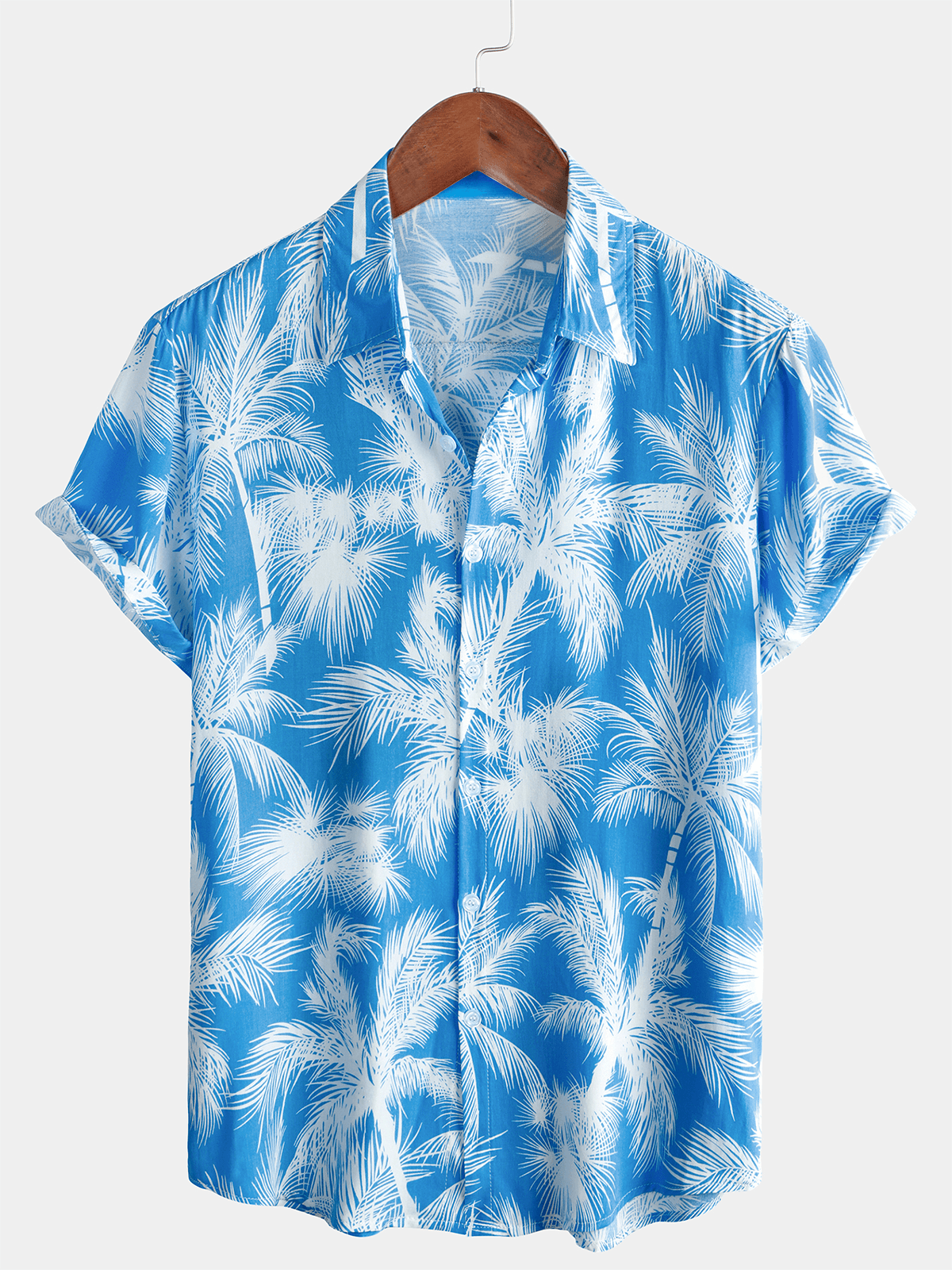 Chemise homme manches courtes imprimé tropical bleu style plage