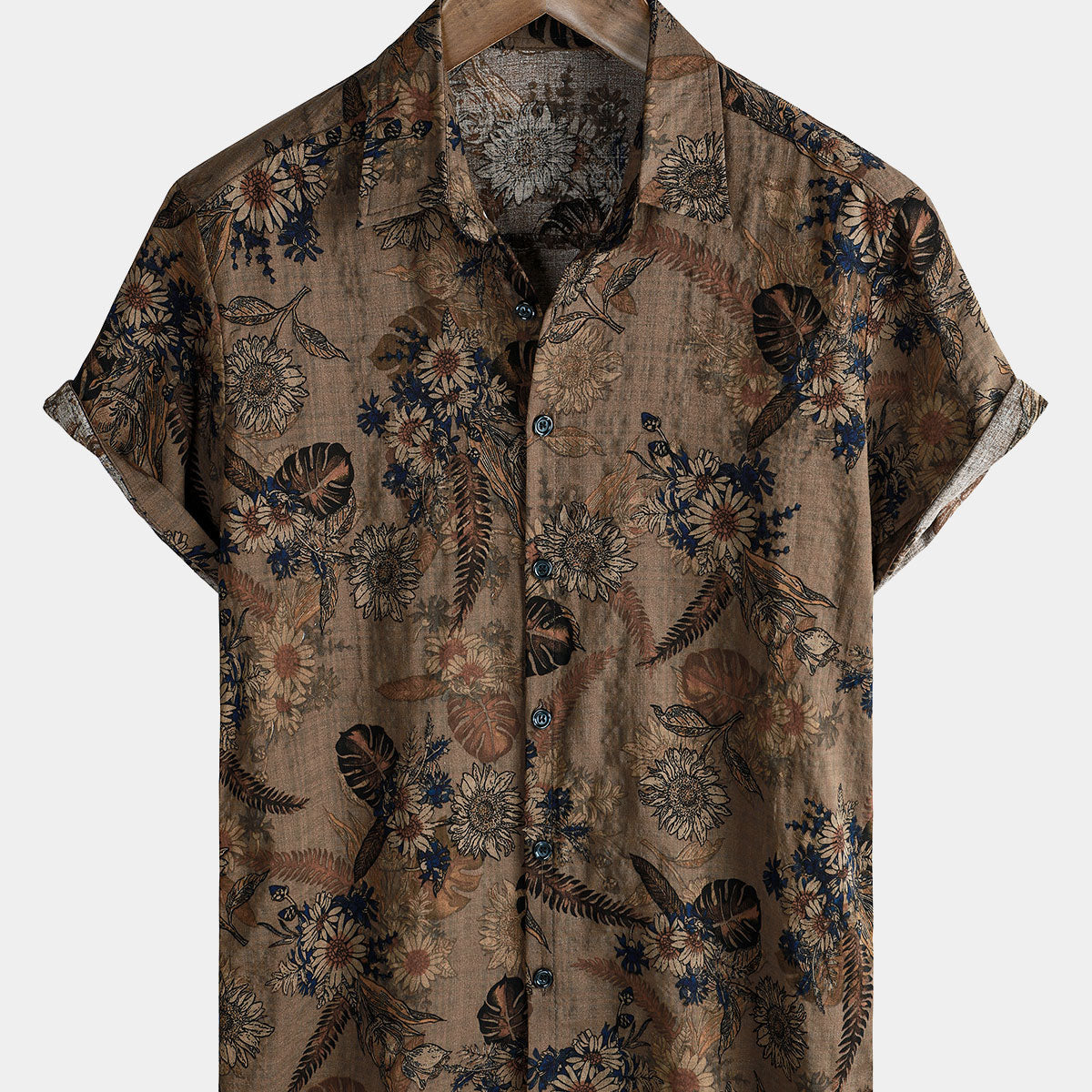 Chemise boutonnée à manches courtes pour hommes, Vintage, vacances florales, été