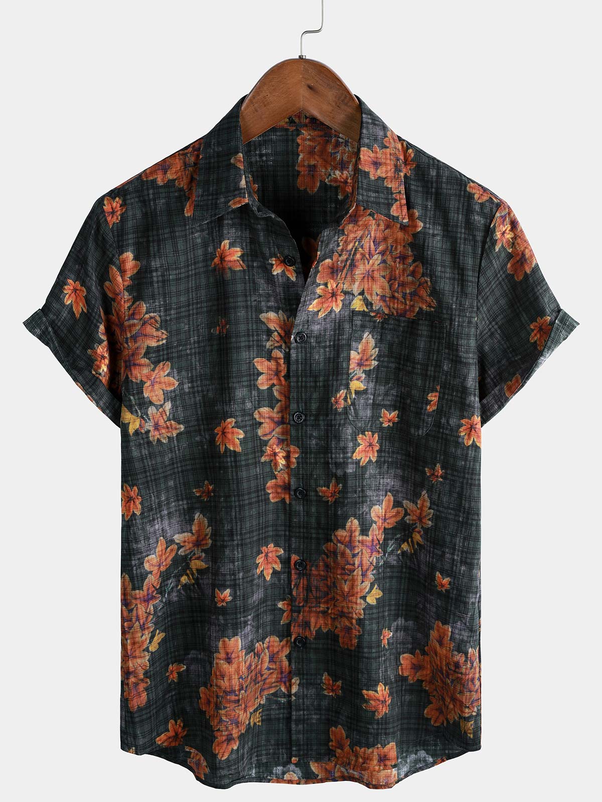Chemise hawaïenne respirante à manches courtes et imprimé feuilles pour homme