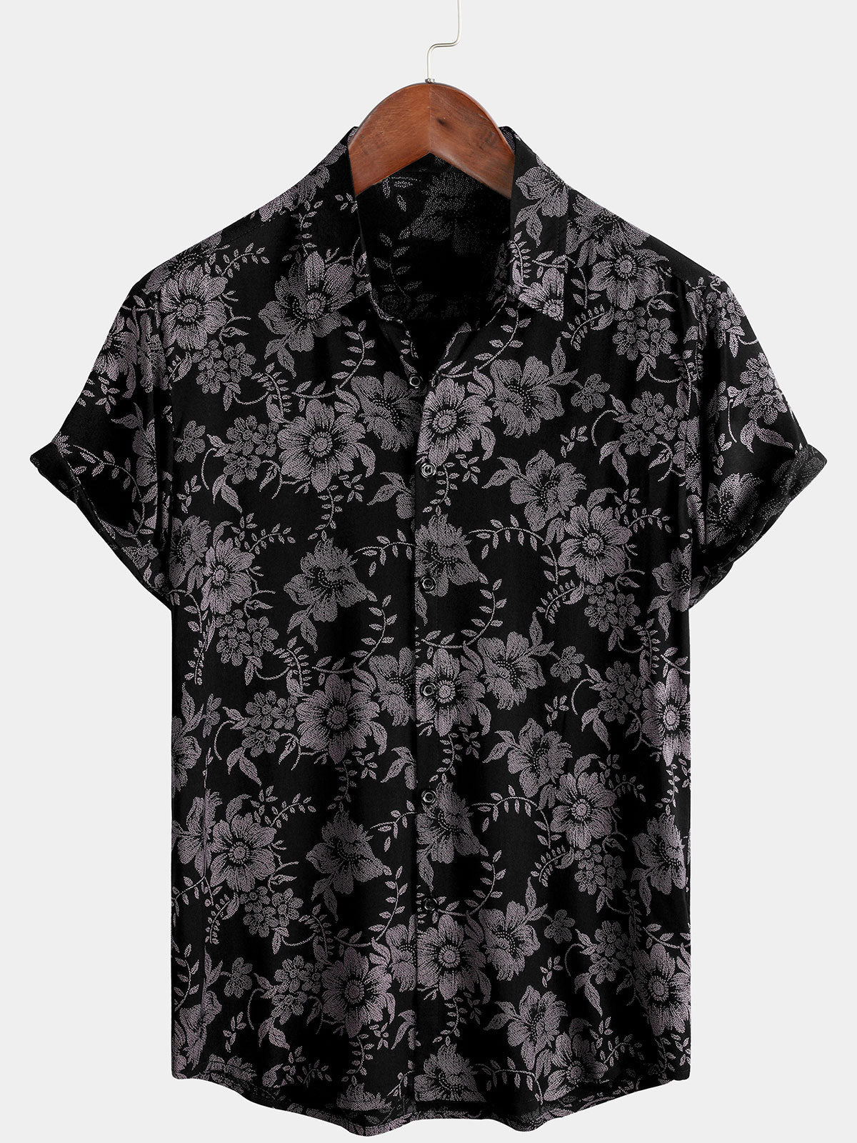 Chemise hawaïenne respirante à manches courtes et imprimé floral pour homme, style vintage, noire, idéale pour les vacances