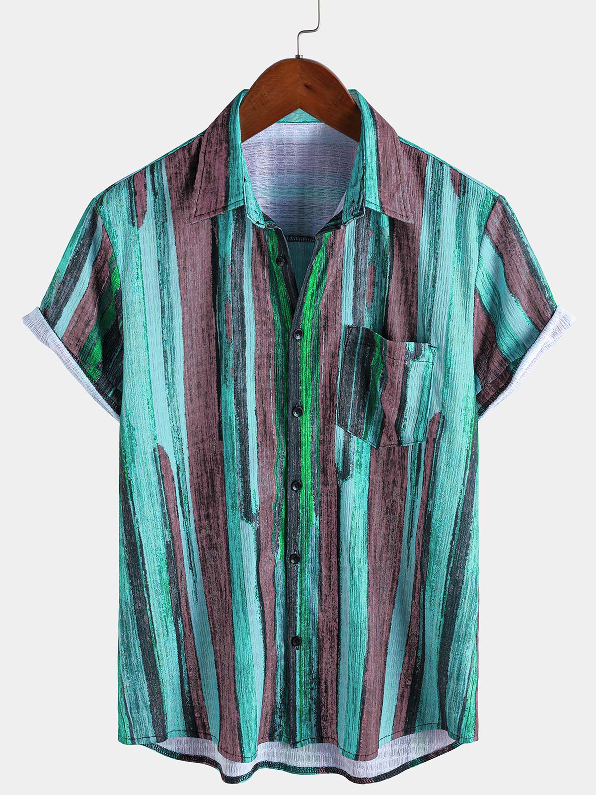 Chemise d'été à manches courtes pour homme, style vintage, à rayures vertes