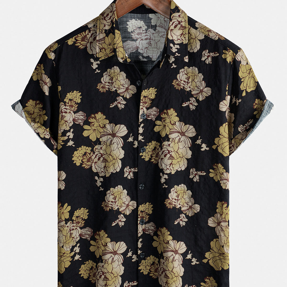 Chemise boutonnée à manches courtes en coton à fleurs vintage décontractée pour hommes