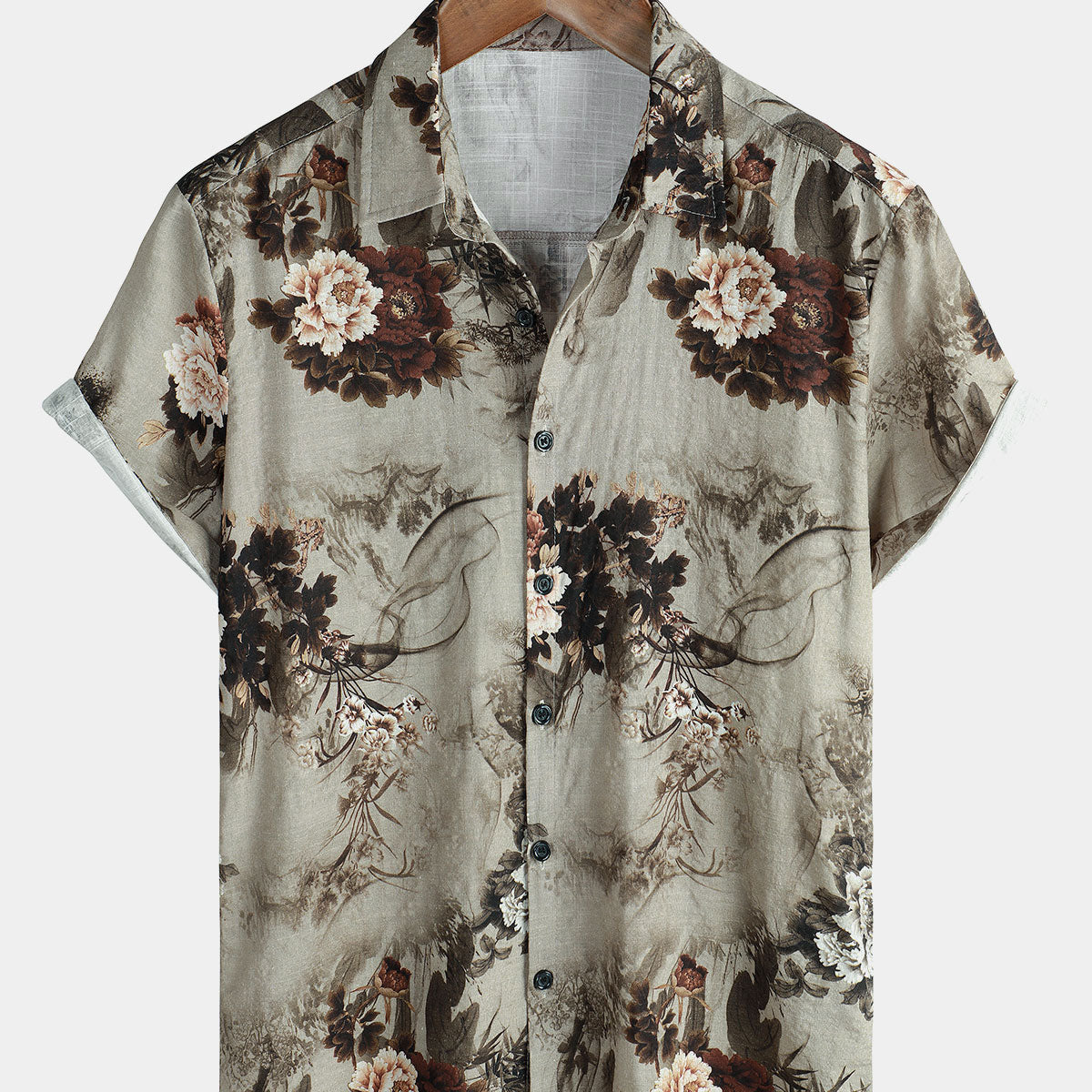 Chemise boutonnée à manches courtes décontractée à fleurs vintage pour hommes