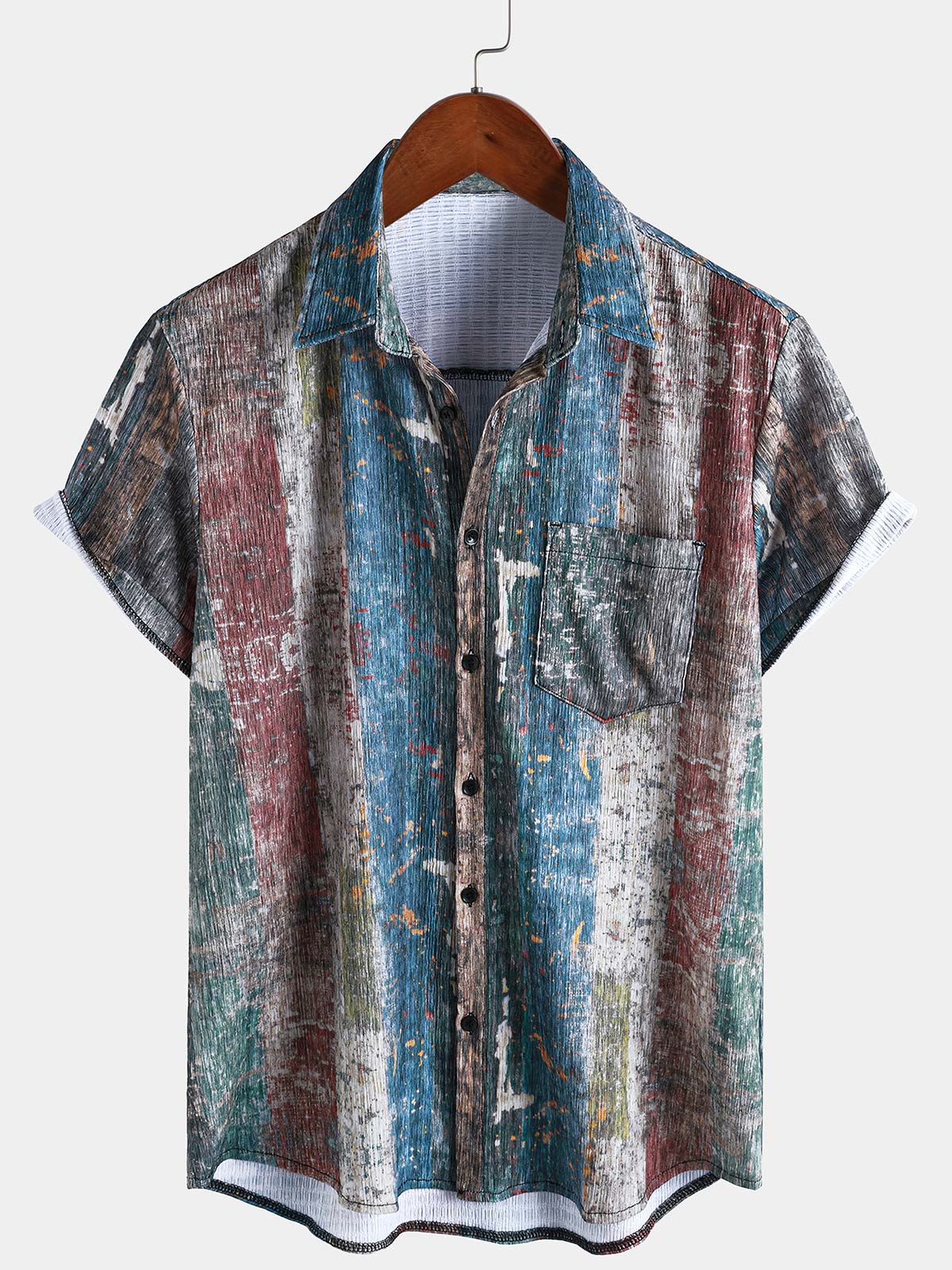 Chemise d'été à manches courtes et poches rétro pour homme