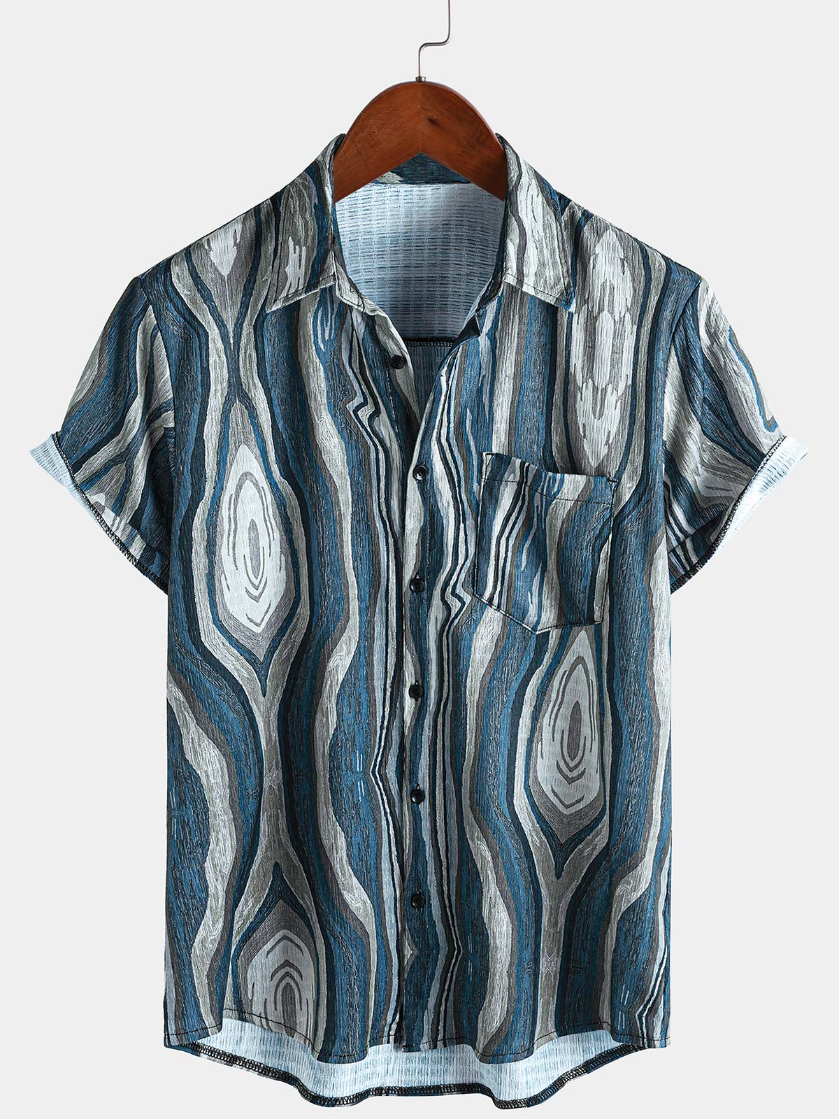 Chemise d'été à manches courtes pour homme, motif géométrique rétro