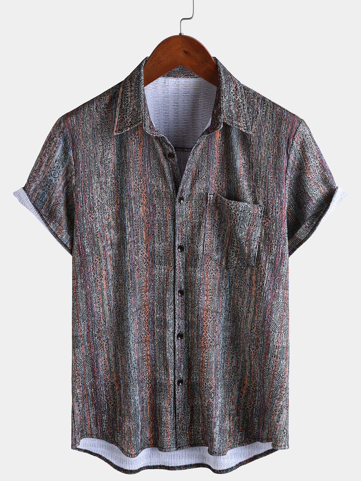 Chemise d'été boutonnée à manches courtes pour homme, style vintage