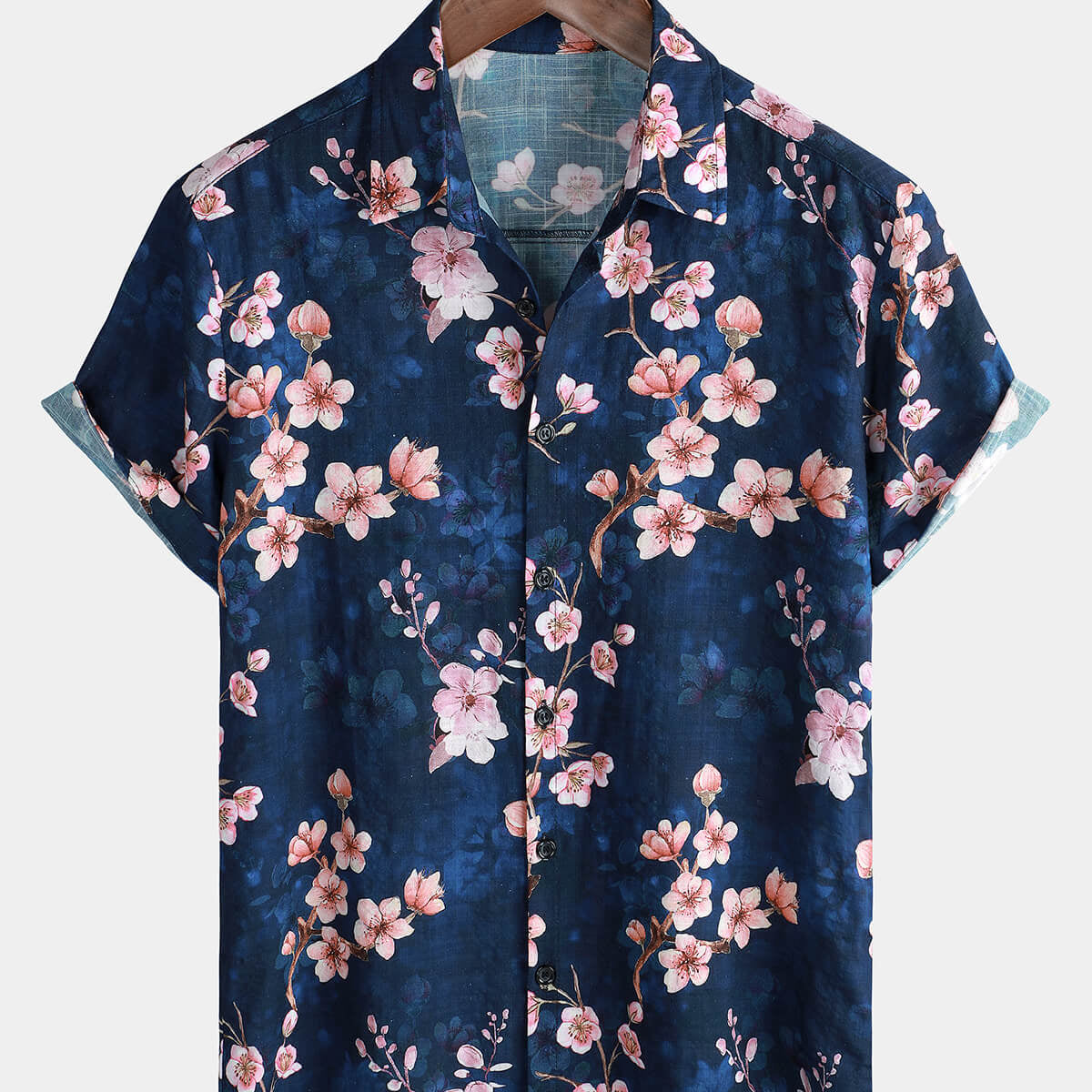 Chemise boutonnée à manches courtes pour hommes, décontractée, fleurs de cerisier, vacances, plage