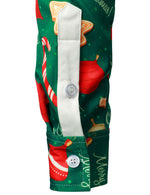 Chemise verte à manches longues avec bouton imprimé joyeux Noël pour hommes