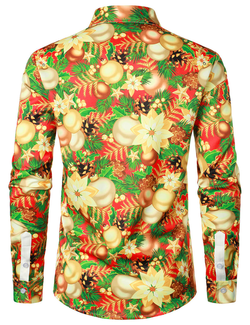 Chemise à manches longues pour hommes, décoration de fête de noël, imprimé Floral, boutons brillants, vacances