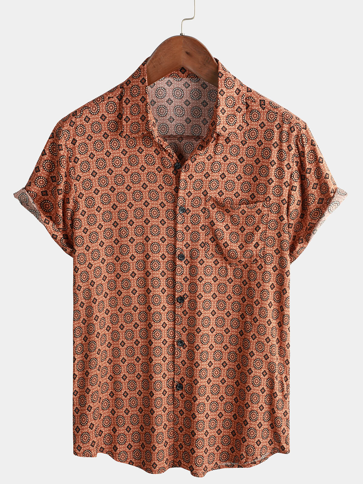 Chemise boutonnée vintage à manches courtes pour hommes