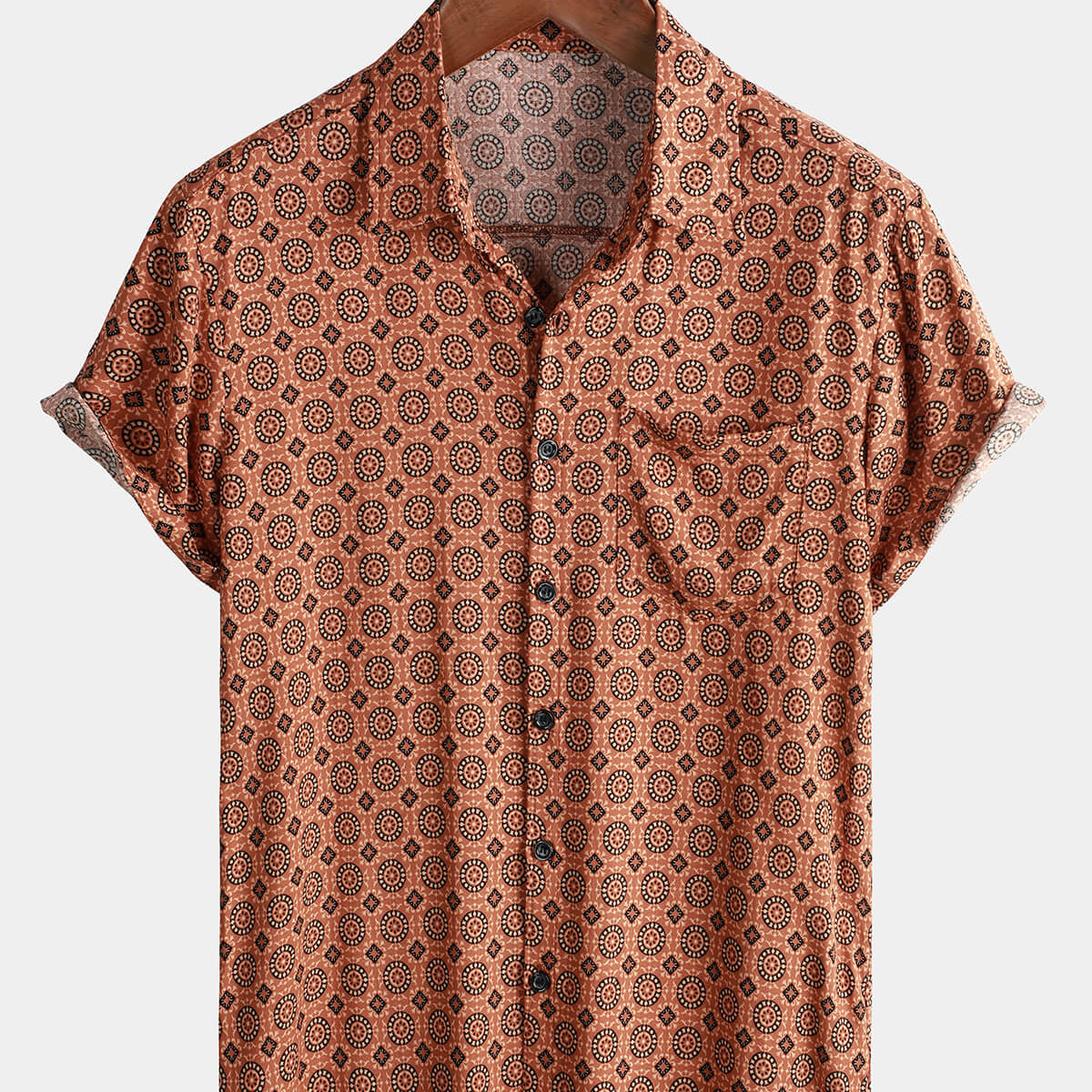 Chemise boutonnée vintage à manches courtes pour hommes