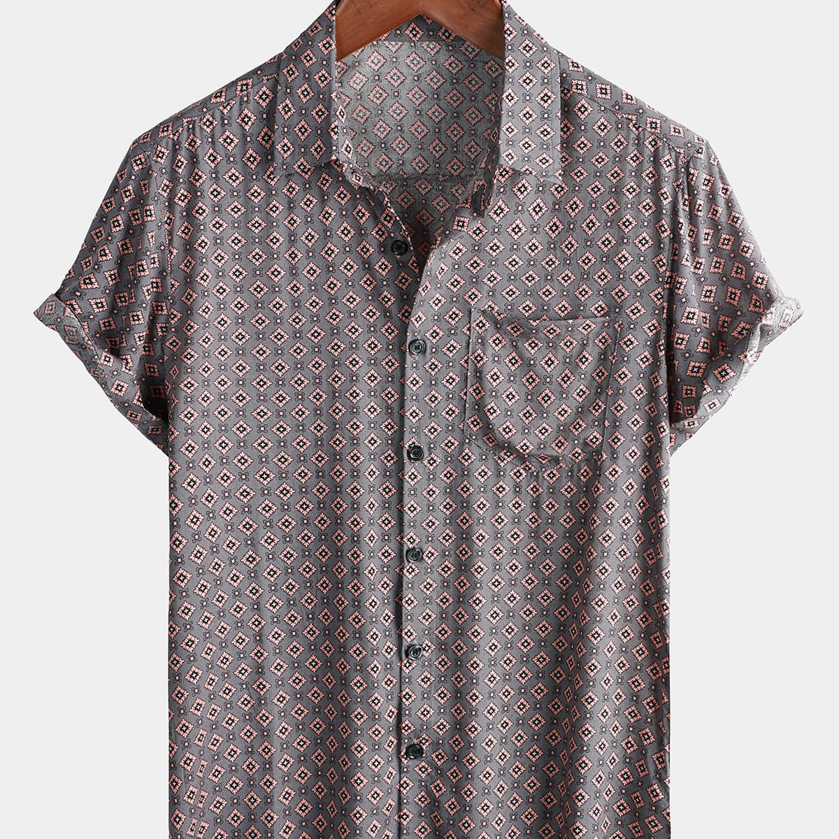 Chemise à manches courtes de plage d'été géométrique vintage pour hommes