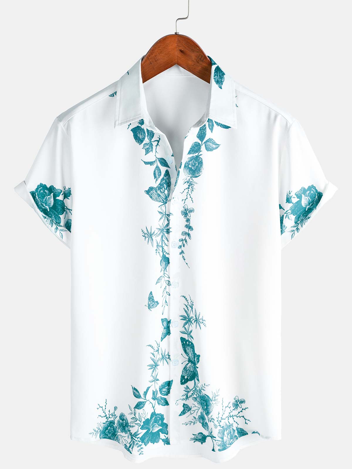 Chemise hawaïenne à manches courtes et col décontracté pour homme, imprimé floral vert, à boutons, pour l'été et la plage
