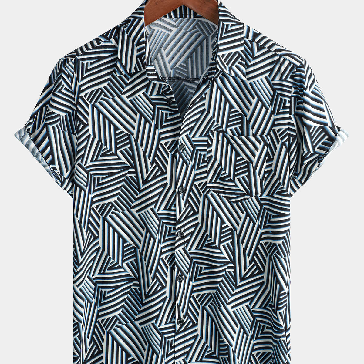 Chemise à manches courtes de plage d'été géométrique vintage pour hommes