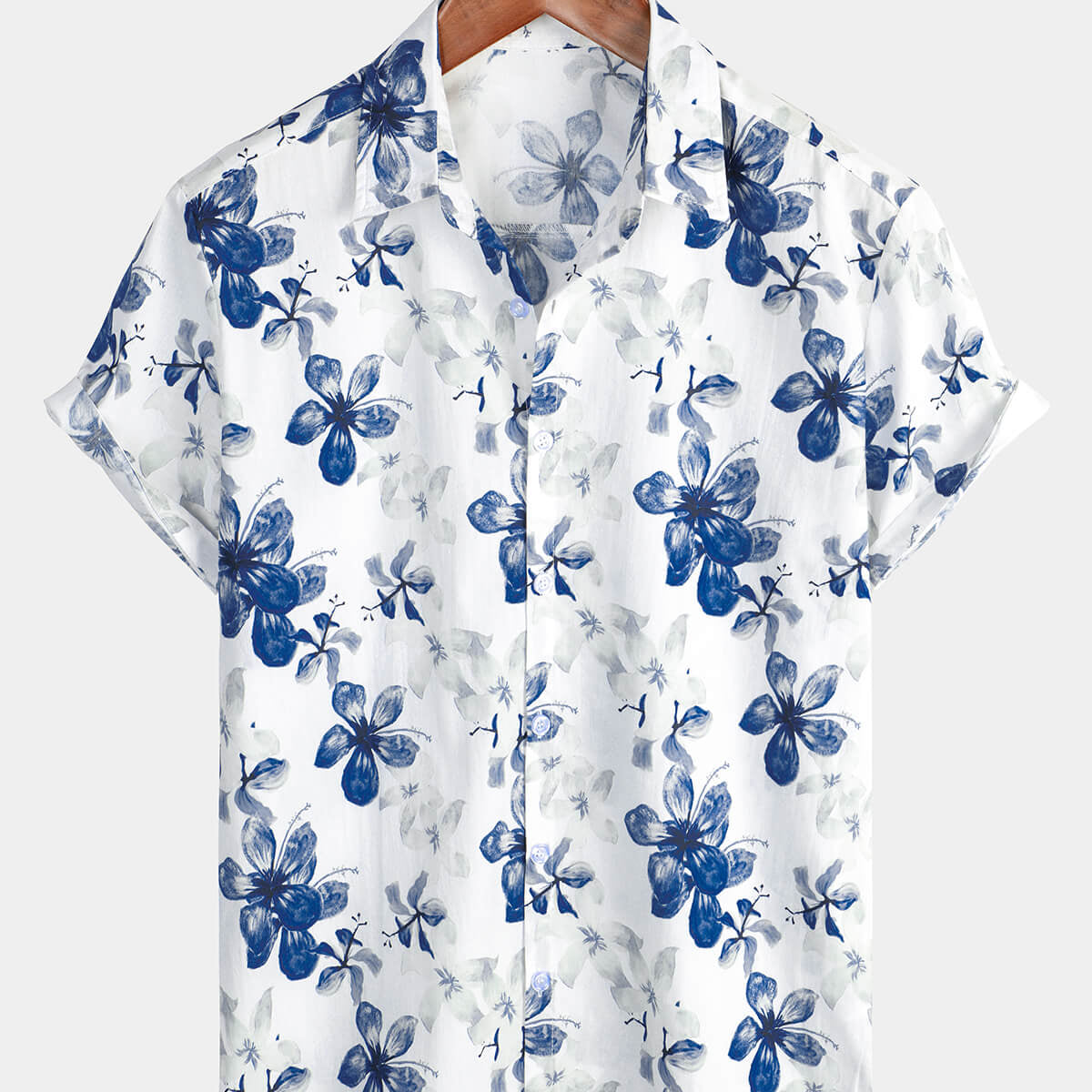 Chemise d'été à manches courtes boutonnée à imprimé floral hawaïen pour hommes