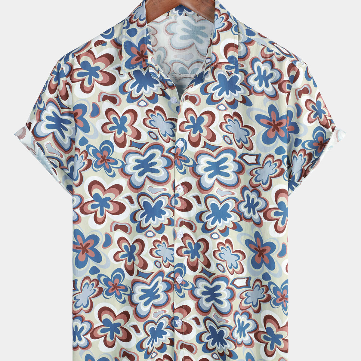Chemise à manches courtes pour hommes, motif floral, vintage, plage, années 70, vacances