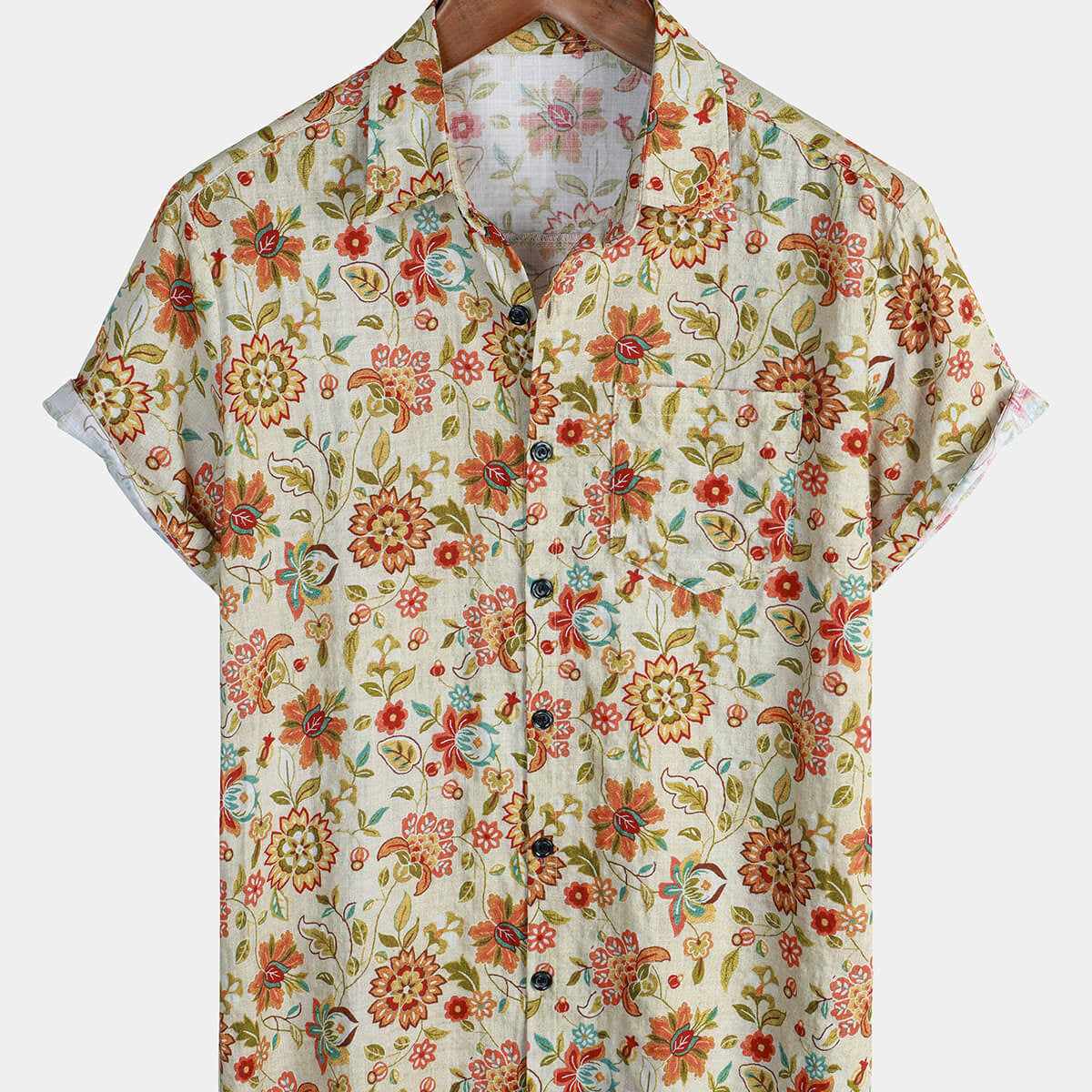 Chemise d'été en coton boutonnée à manches courtes hawaïenne à fleurs vintage pour hommes