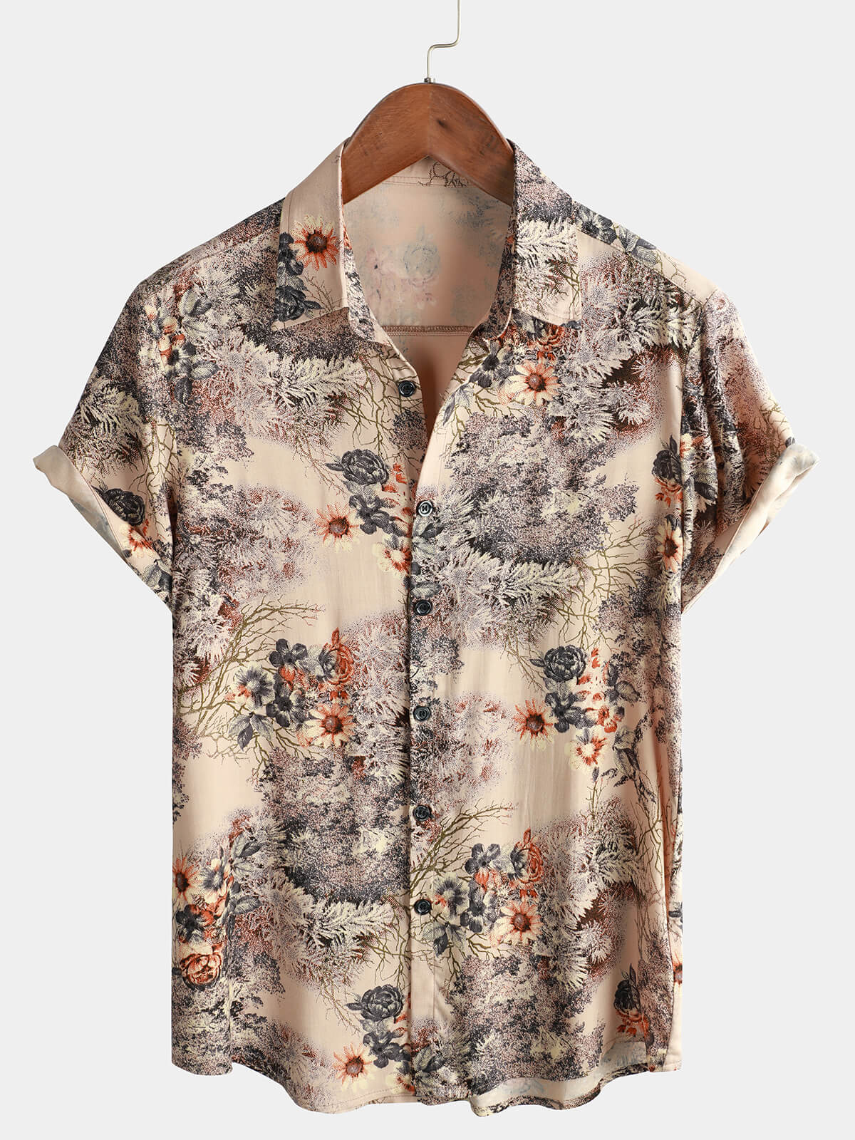 Chemise boutonnée de vacances à manches courtes et imprimé floral pour hommes