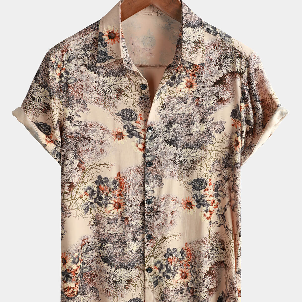 Chemise boutonnée de vacances à manches courtes et imprimé floral pour hommes
