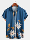 Chemise à manches courtes à imprimé floral bleu pour hommes