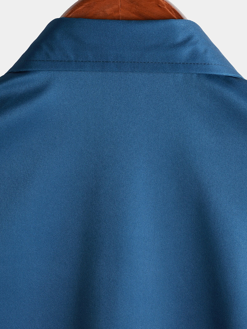Chemise à manches courtes à imprimé floral bleu pour hommes