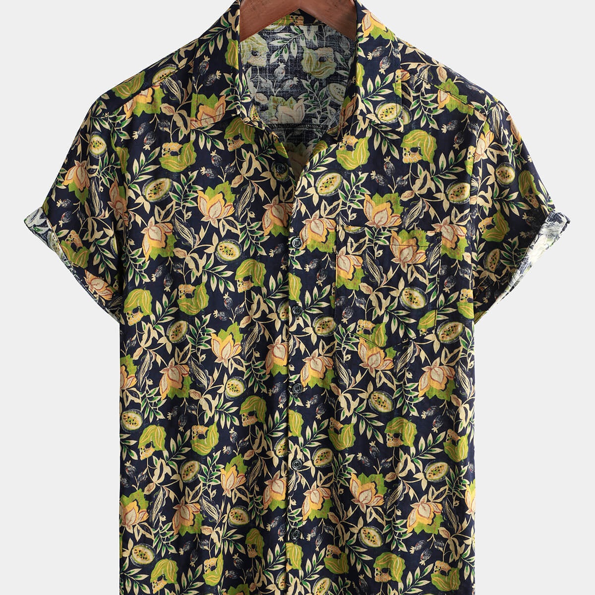 Chemise de plage hawaïenne en coton style rétro pour hommes à manches courtes
