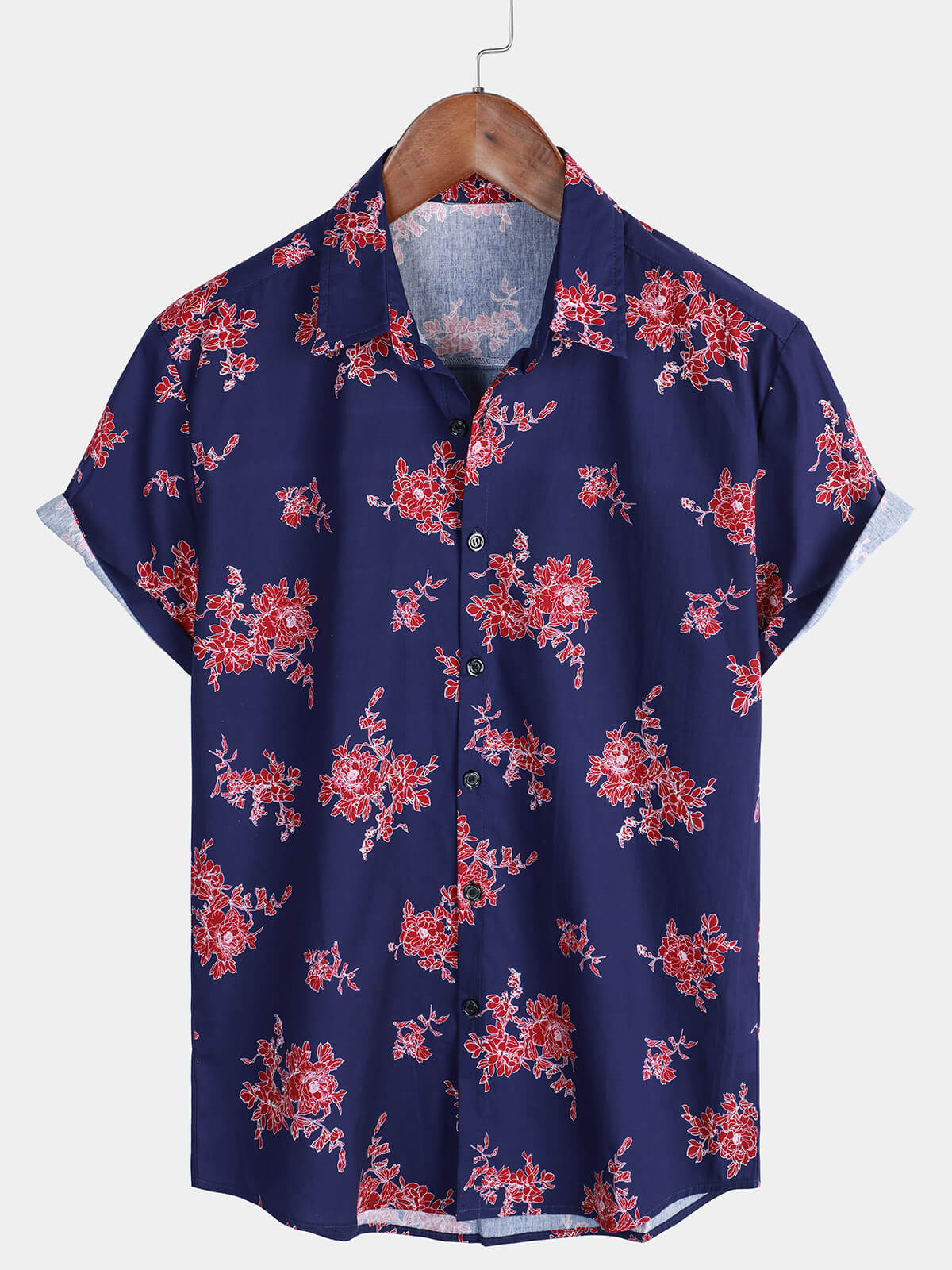Chemise à manches courtes bleue à imprimé floral hawaïen pour hommes