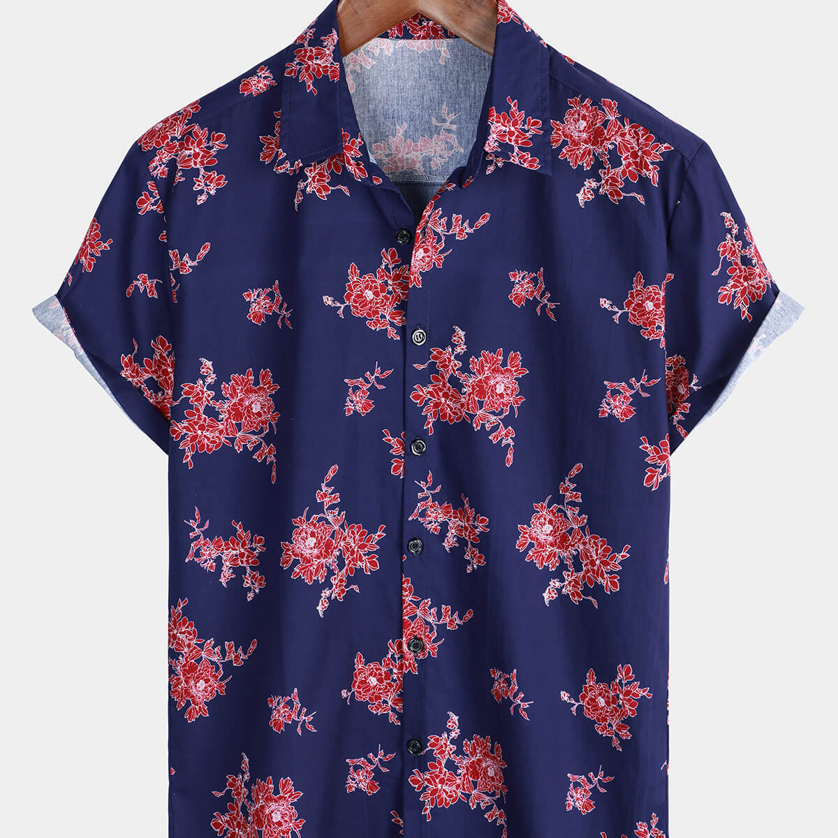 Chemise à manches courtes bleue à imprimé floral hawaïen pour hommes