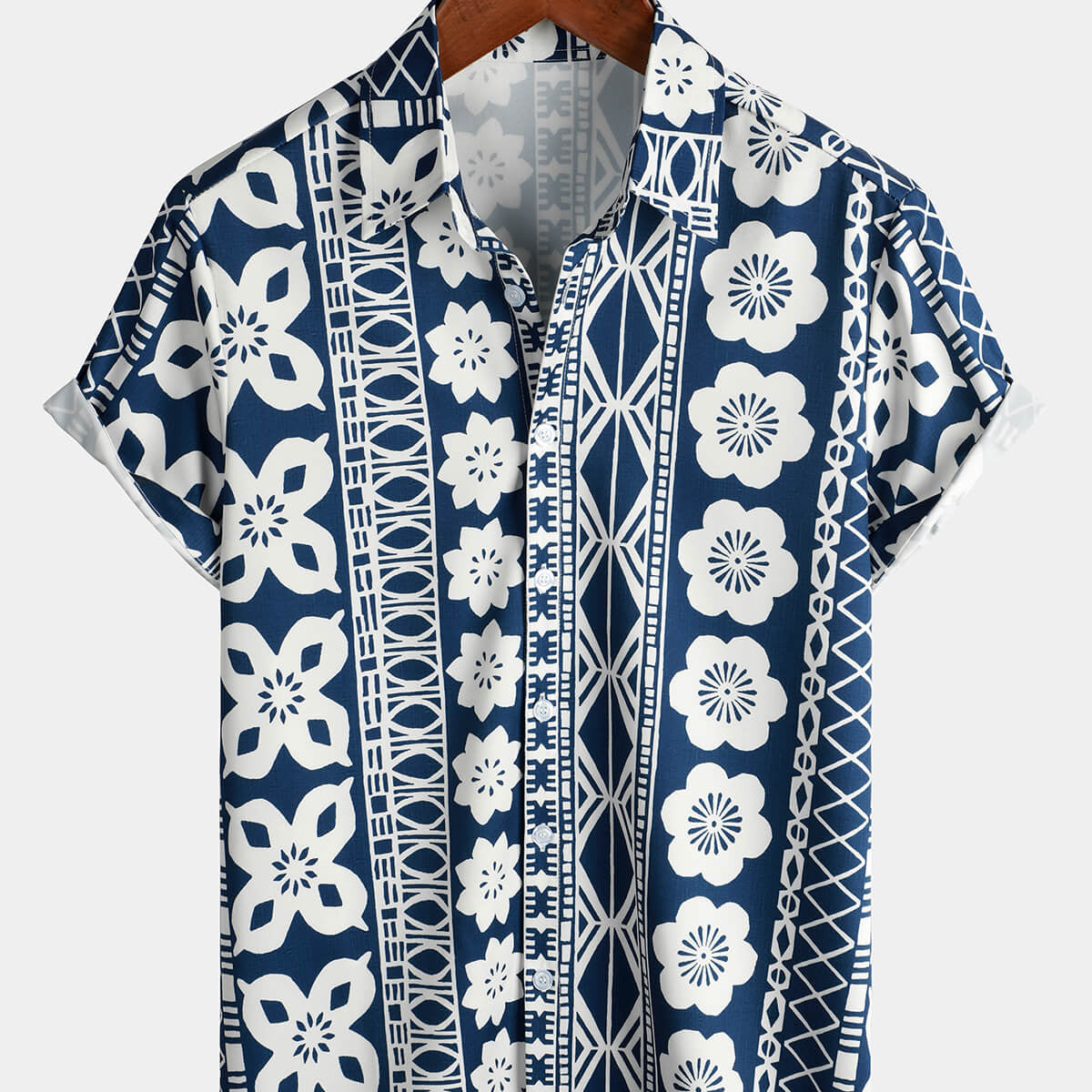 Chemise à manches courtes d'été boutonnée à imprimé floral pour hommes