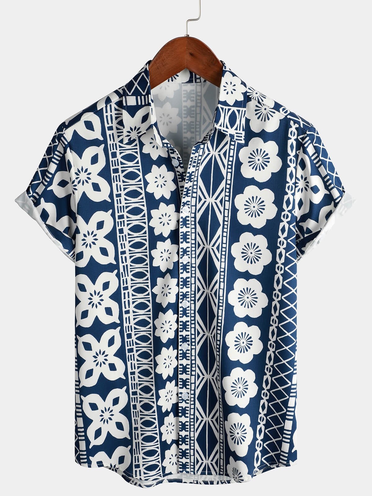 Chemise à manches courtes d'été boutonnée à imprimé floral pour hommes