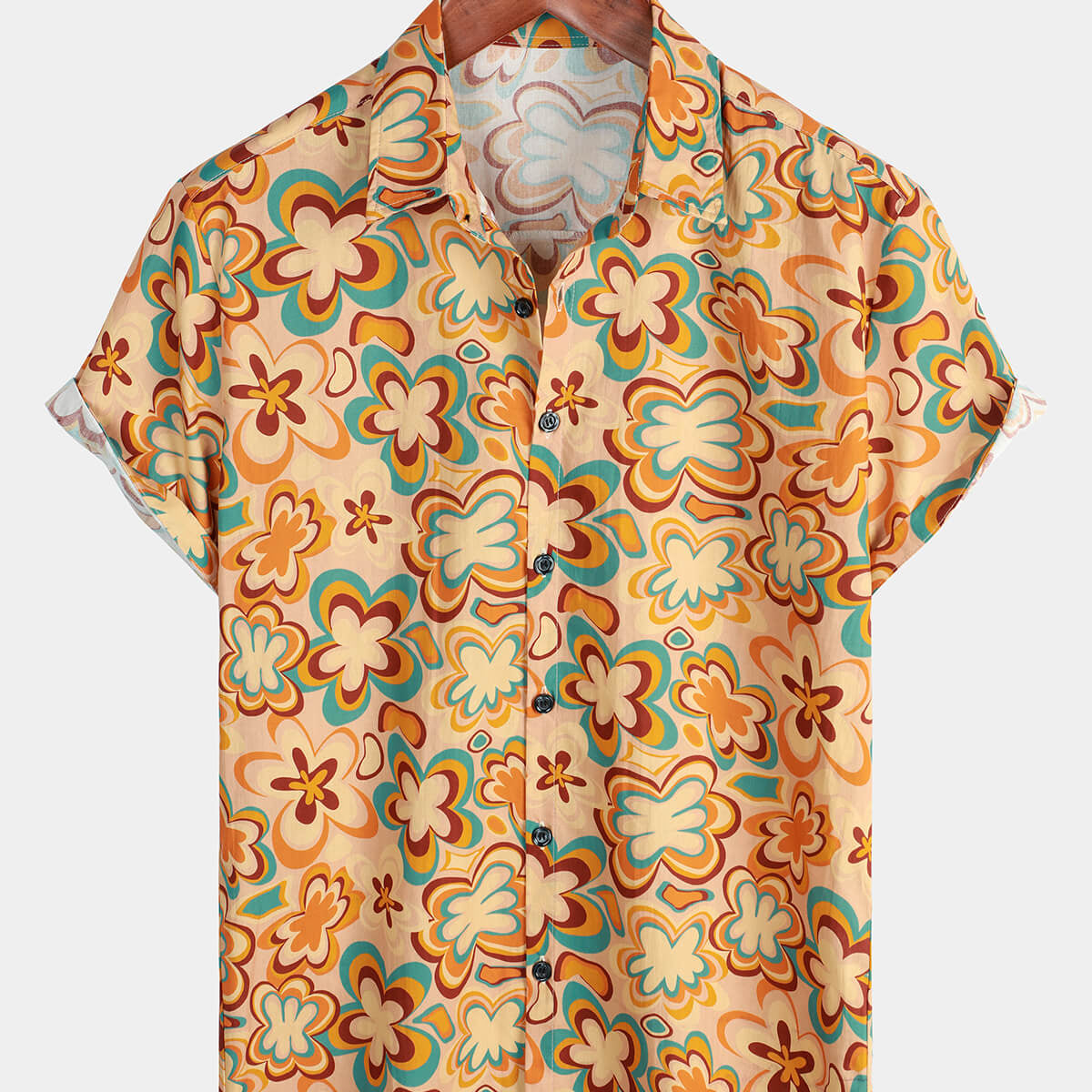 Chemise boutonnée de plage à imprimé floral vintage à manches courtes pour hommes