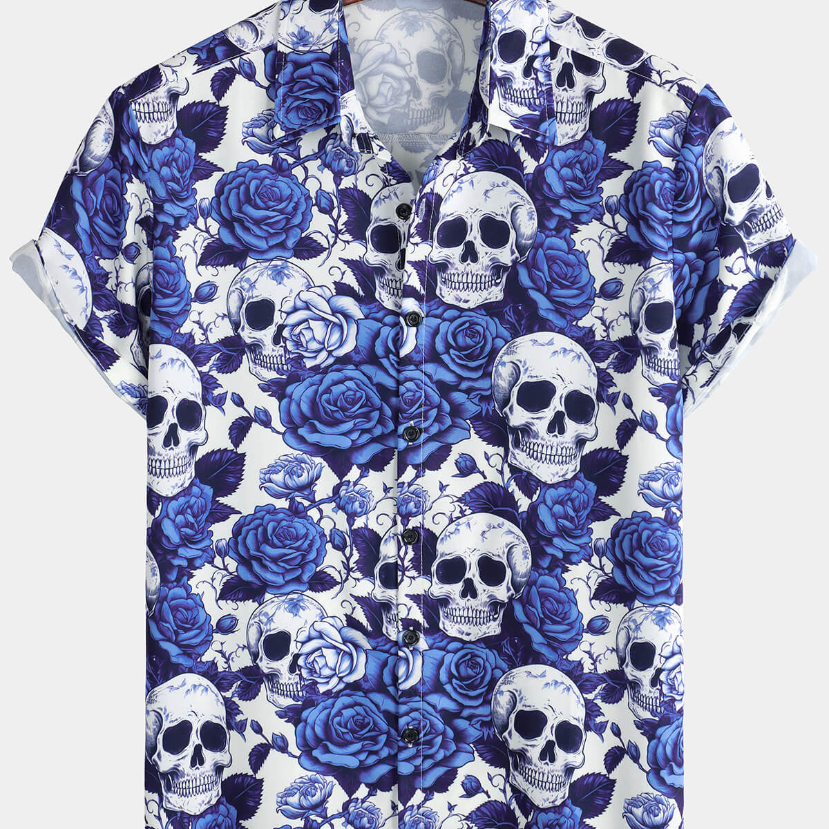 Chemise à manches courtes pour hommes, bleu, Rose, Floral, crâne, Punk, vacances, Rock