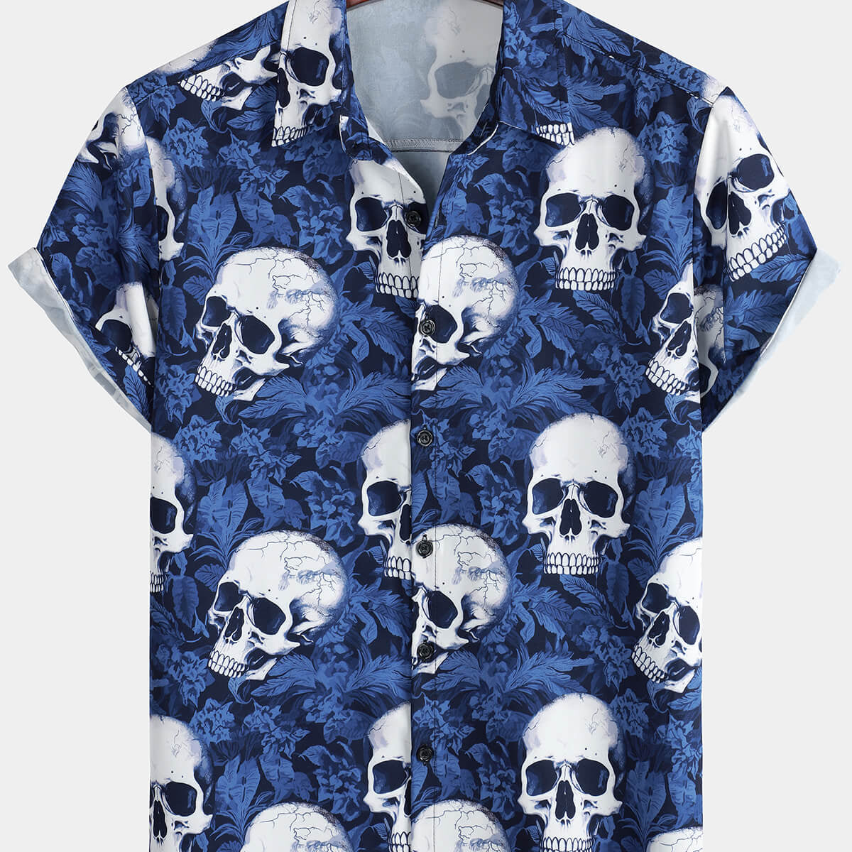 Chemise à manches courtes boutonnée bleue pour hommes Rock Skull Punk Holiday