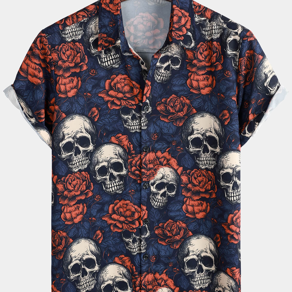 Chemise d'été à manches courtes pour hommes, Rock Skull Punk Holiday Cool boutonnée