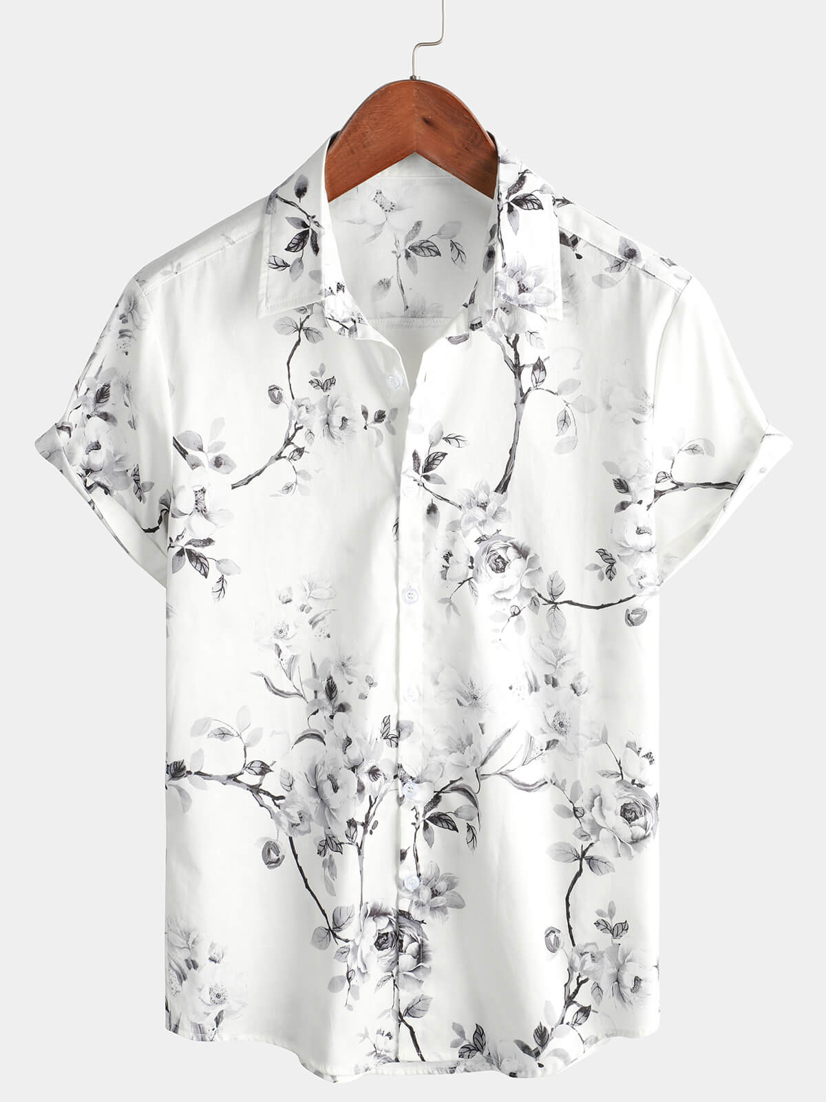 Chemise hawaïenne en coton d'été boutonnée à fleurs pour hommes