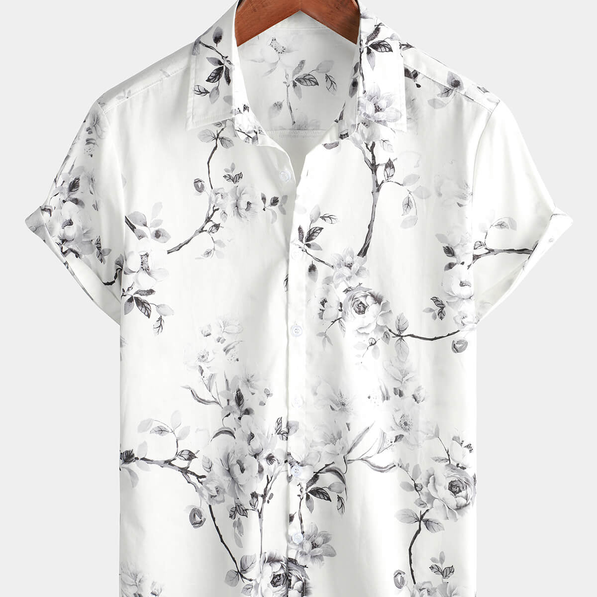 Chemise hawaïenne en coton d'été boutonnée à fleurs pour hommes