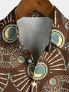 Chemise à manches courtes de plage ethnique à imprimé abstrait marron vintage pour homme