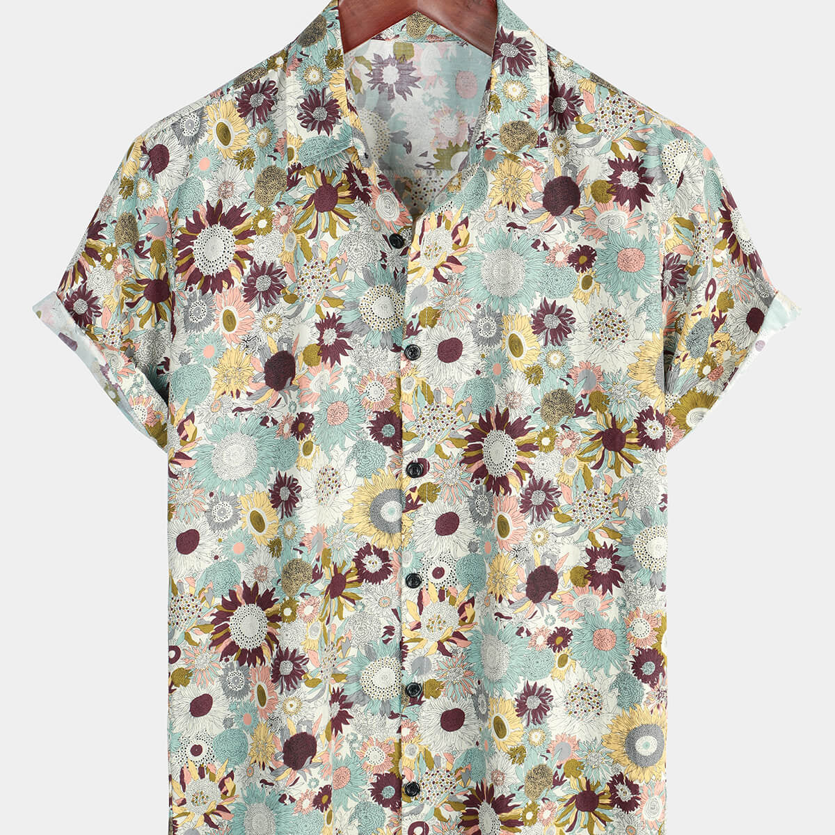 Chemise hawaïenne à manches courtes respirante en coton d'été vintage à fleurs pour hommes