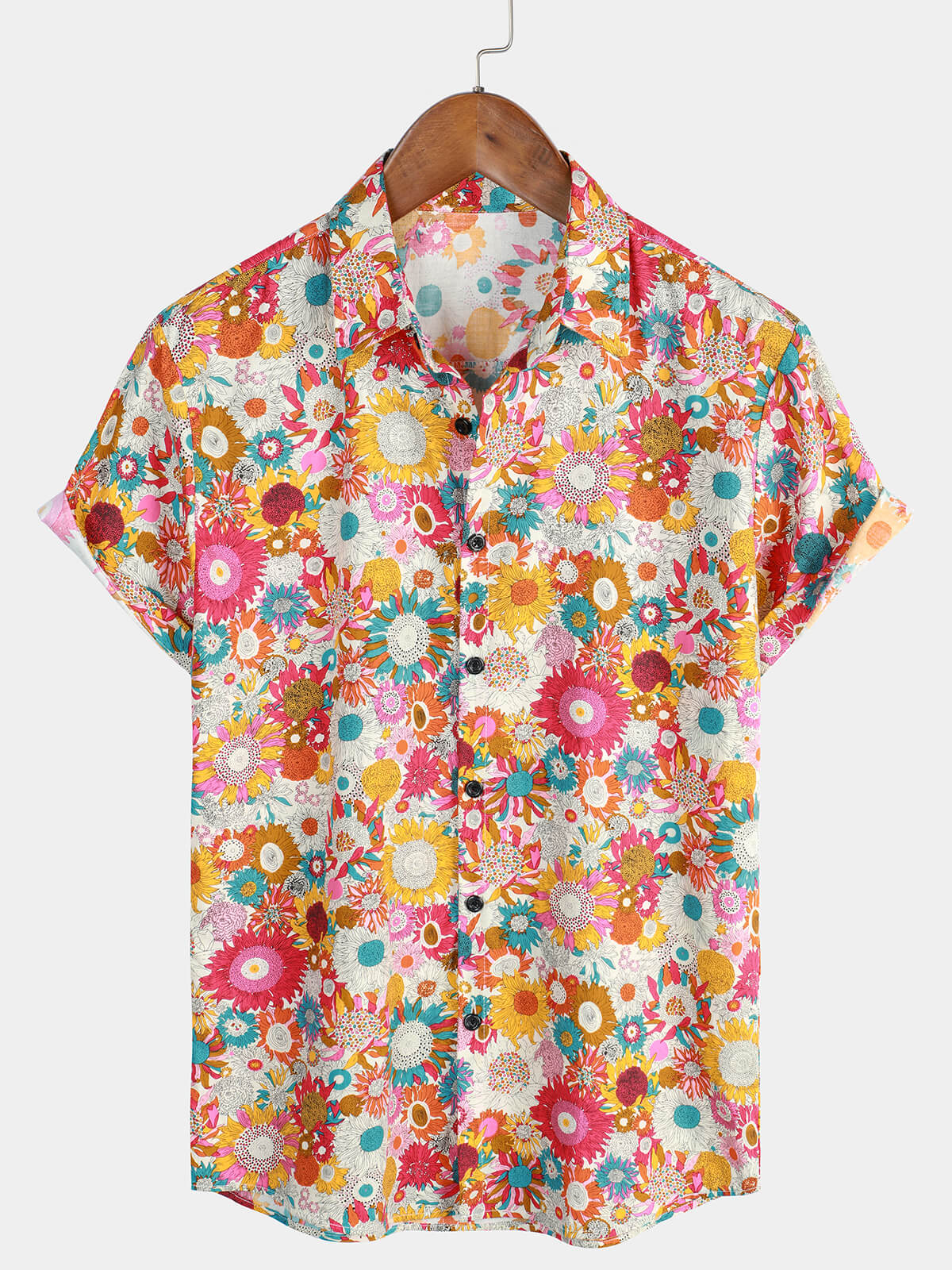 Chemise hawaïenne à manches courtes en coton à fleurs fraîches pour hommes
